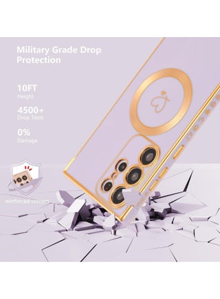 Samsung Galaxy S25 Ultra Case Compatible with Mag-safe, for Women Cute Heart, Support Wireless Charging Electroplated Camera Lens Protection Cover Case for Samsung S25 Ultra (Purple) - view 3