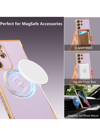 Samsung Galaxy S25 Ultra Case Compatible with Mag-safe, for Women Cute Heart, Support Wireless Charging Electroplated Camera Lens Protection Cover Case for Samsung S25 Ultra (Purple) - view 4