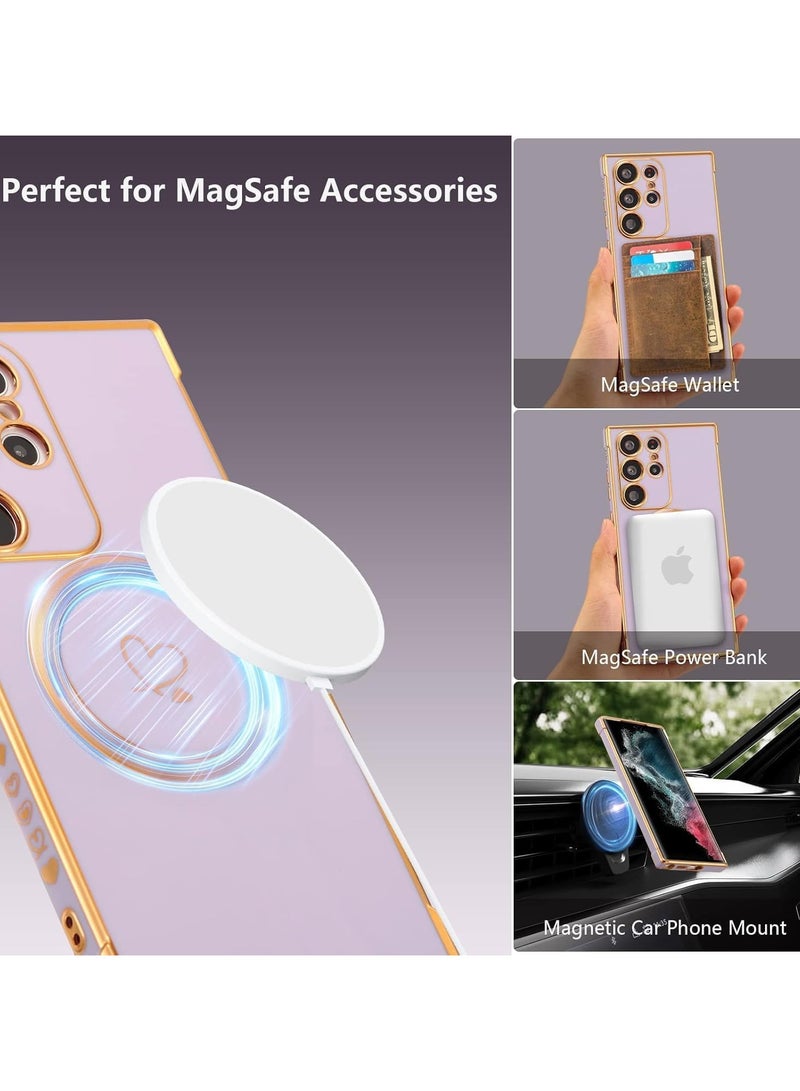 VKL Samsung Galaxy S25 Ultra Case Compatible with Mag-safe, for Women Cute Heart, Support Wireless Charging Electroplated Camera Lens Protection Cover Case for Samsung S25 Ultra (Purple) - Image 4