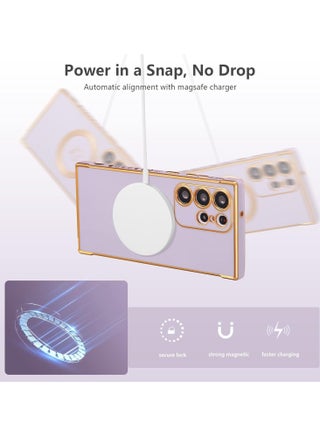 Samsung Galaxy S25 Ultra Case Compatible with Mag-safe, for Women Cute Heart, Support Wireless Charging Electroplated Camera Lens Protection Cover Case for Samsung S25 Ultra (Purple) - view 5