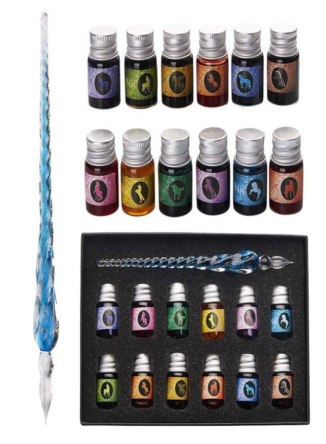 mancola Glass Dipped Pen Ink Set Handmade Crystal Calligraphy Pen with 12 Colorful india ink for Art, Signatures, Drawing, Decoration, Calligraphy Kits for Beginners Ma-13 - Image 1