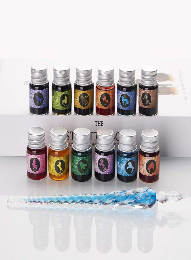 mancola Glass Dipped Pen Ink Set Handmade Crystal Calligraphy Pen with 12 Colorful india ink for Art, Signatures, Drawing, Decoration, Calligraphy Kits for Beginners Ma-13 - Image 2