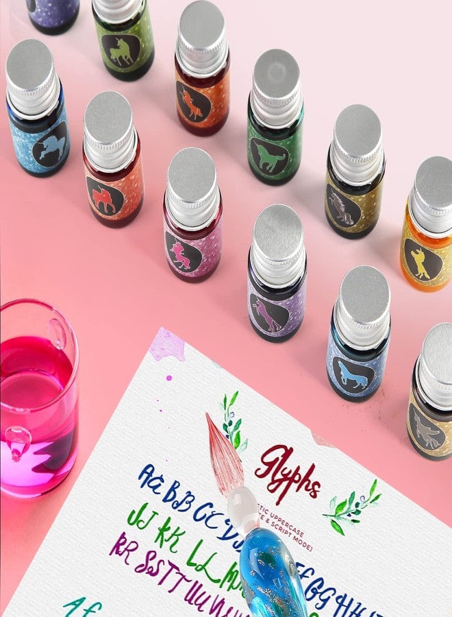 mancola Glass Dipped Pen Ink Set Handmade Crystal Calligraphy Pen with 12 Colorful india ink for Art, Signatures, Drawing, Decoration, Calligraphy Kits for Beginners Ma-13 - Image 4