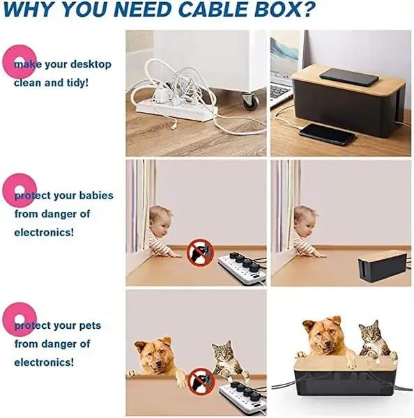 TIPAKKA Desk Organizer for Office Hone Work Place use Cable Wire Organizer (Plain Black 40 * 15.5 * 13.5 cm, Black) - Image 4