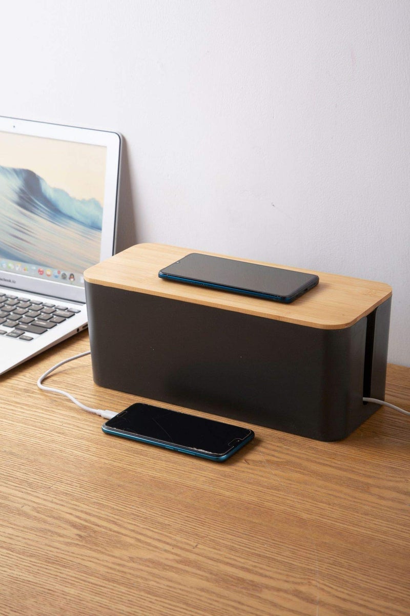 TIPAKKA Desk Organizer for Office Hone Work Place use Cable Wire Organizer (Plain Black 40 * 15.5 * 13.5 cm, Black) - Image 1