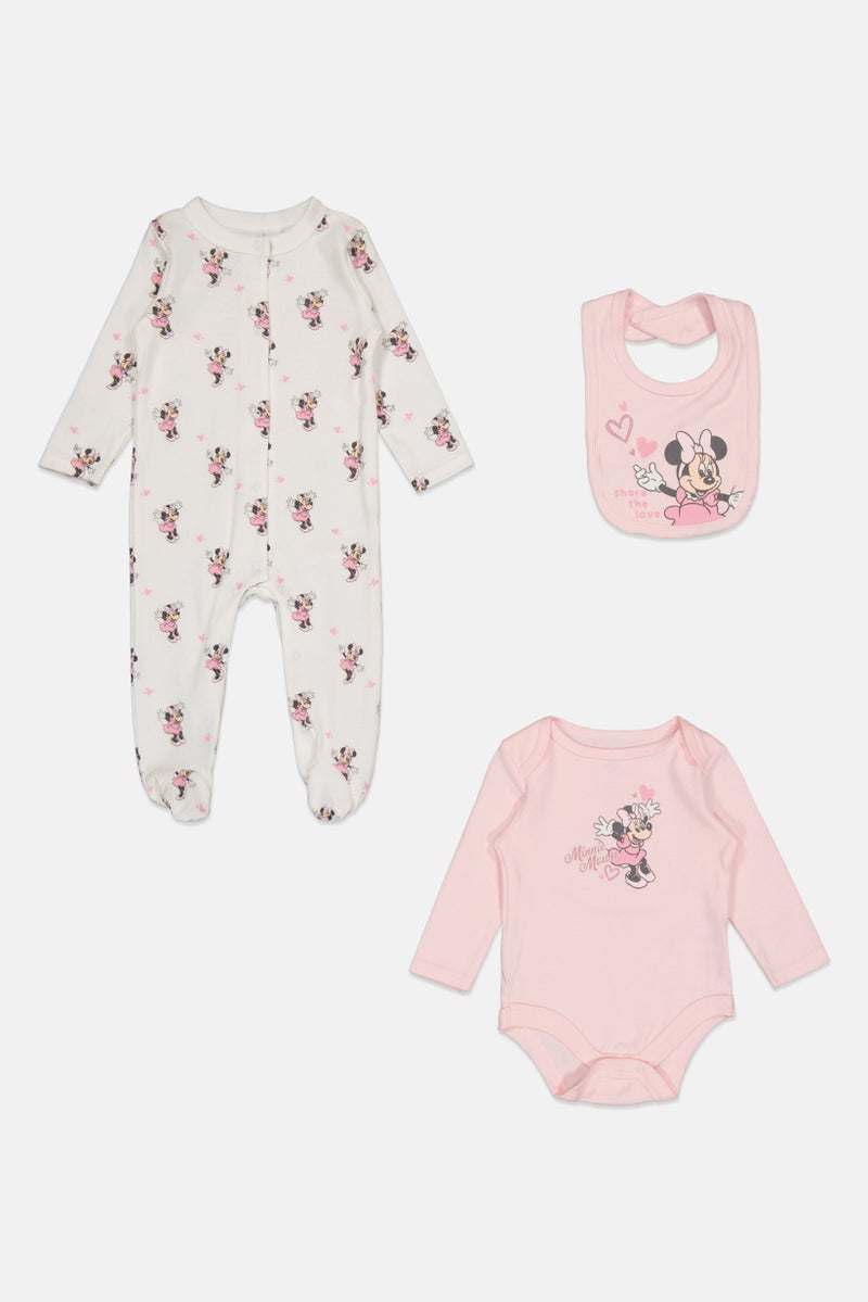 Disney Baby Toddlers Girl 3 Pieces Graphic Print Long Sleeve Bodysuits With Bib Set, Multicolor - Image 2