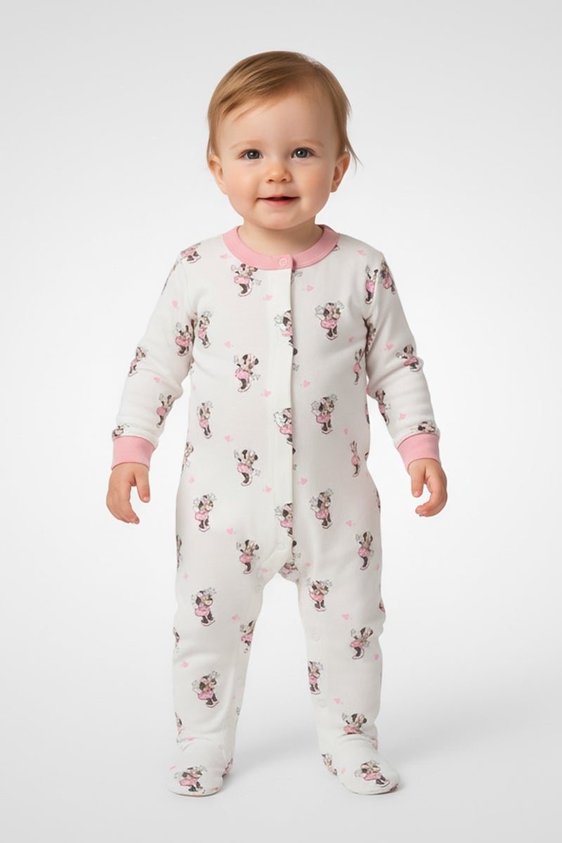 Disney Baby Toddlers Girl 3 Pieces Graphic Print Long Sleeve Bodysuits With Bib Set, Multicolor - Image 1
