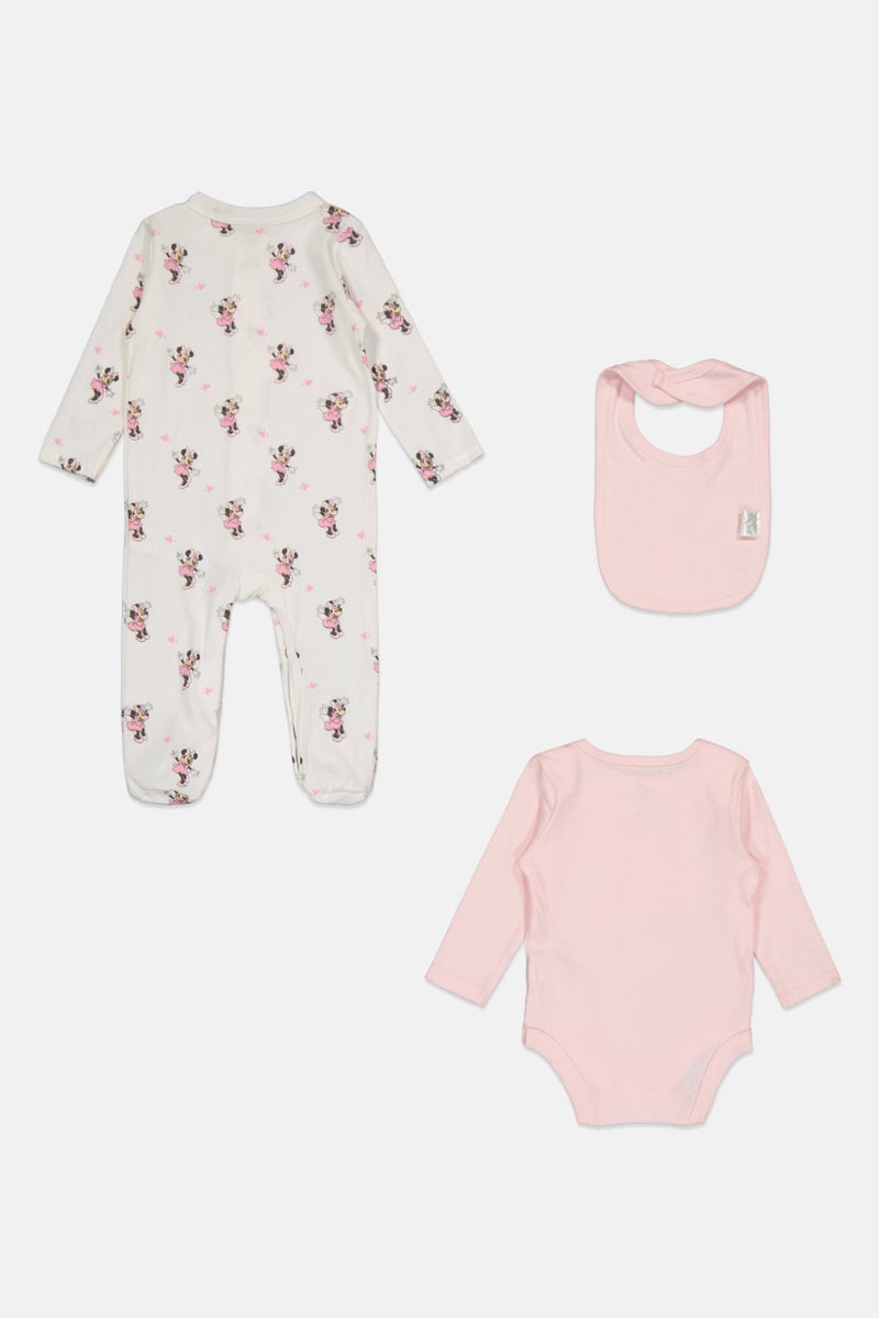 Disney Baby Toddlers Girl 3 Pieces Graphic Print Long Sleeve Bodysuits With Bib Set, Multicolor - Image 3