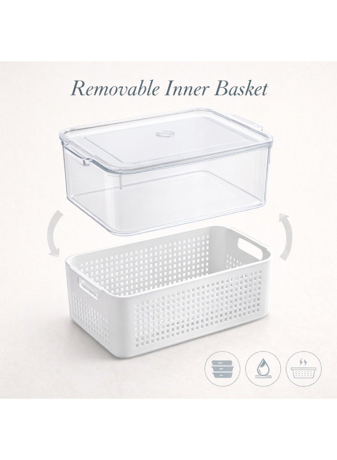 Homesmiths Fridge Organizer Clear with Inner Basket White - Plastic Refrigerator Storage Box with Lid for Fruits, Vegetables, Snacks - Kitchen Pantry Organizer Container for Fresh Food Storage - Image 5