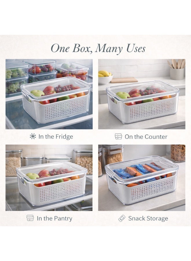Homesmiths Fridge Organizer Clear with Inner Basket White - Plastic Refrigerator Storage Box with Lid for Fruits, Vegetables, Snacks - Kitchen Pantry Organizer Container for Fresh Food Storage - Image 2