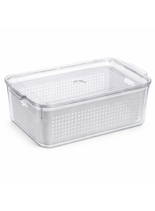 Homesmiths Fridge Organizer Clear with Inner Basket White - Plastic Refrigerator Storage Box with Lid for Fruits, Vegetables, Snacks - Kitchen Pantry Organizer Container for Fresh Food Storage - Image 1