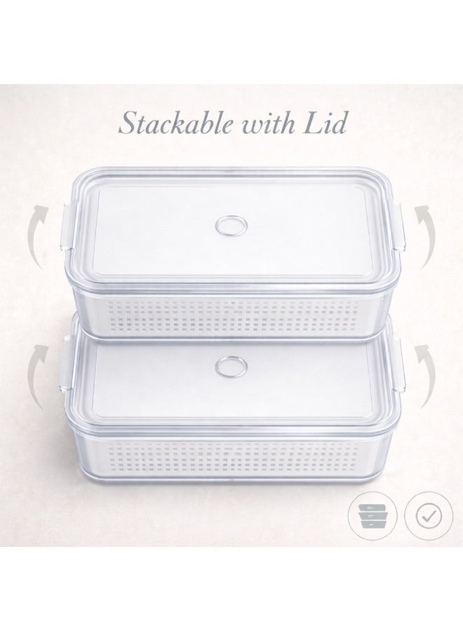 Homesmiths Fridge Organizer Clear with Inner Basket White - Plastic Refrigerator Storage Box with Lid for Fruits, Vegetables, Snacks - Kitchen Pantry Organizer Container for Fresh Food Storage - Image 3