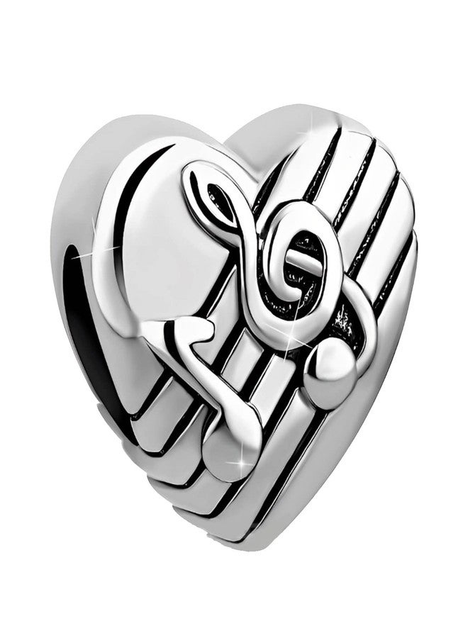 KunBead Music Musical Note Silver Love Heart Bead Charms Compatible with Pandora Charm Bracelets Birthday Jewelry Gifts for Women - Image 2