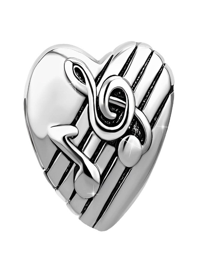 KunBead Music Musical Note Silver Love Heart Bead Charms Compatible with Pandora Charm Bracelets Birthday Jewelry Gifts for Women - Image 3