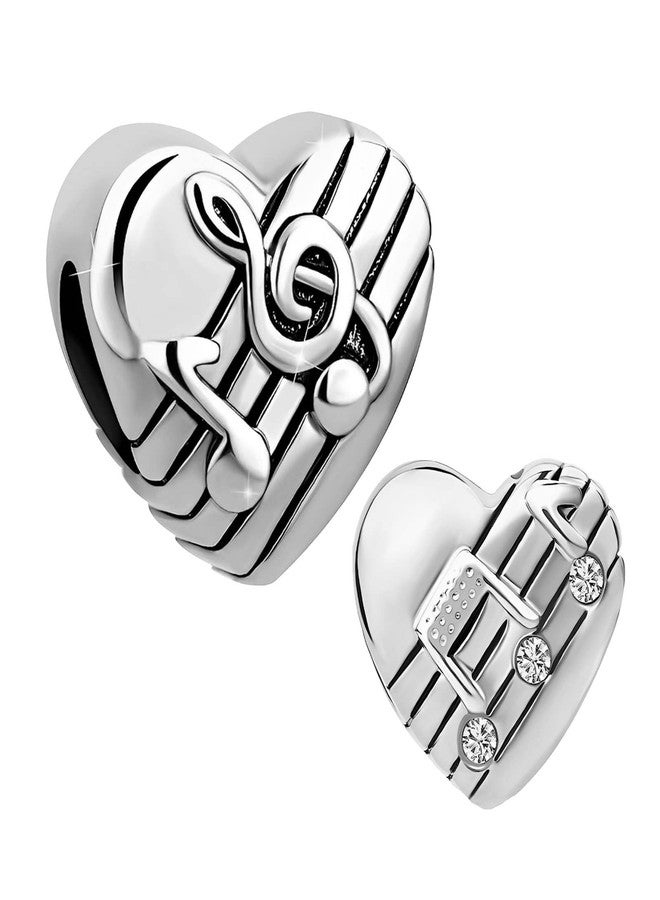 KunBead Music Musical Note Silver Love Heart Bead Charms Compatible with Pandora Charm Bracelets Birthday Jewelry Gifts for Women - Image 1