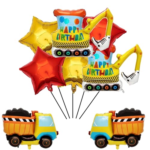 DYT Construction Foil Balloons Excavator Balloon with18inch Star Mylar Balloons for Boys Construction Themed Birthday Party Supplies DIY Construction Vehicle Party Decorations - Image 1