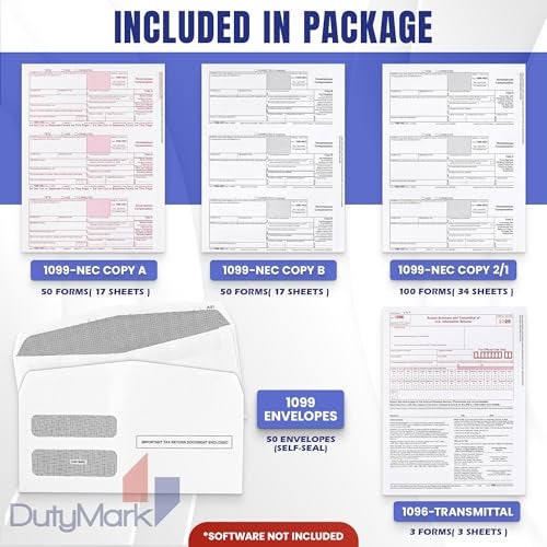 Dutymark 50 1099 NEC Tax Forms 2025 with Envelopes, 4 Part Legal Laser Tax Forms Kit, 50 Self Seal Envelopes, US Government Forms - Compatible with QuickBooks and Accounting Software, Made in The USA 50 Pack - Image 2