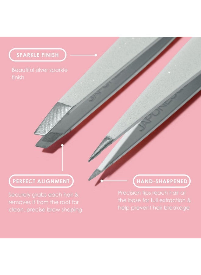 Japonesque Pointed & Slant Tweezers Natural Shimmer Set, Precision Crafted, Hand Sharpened Tips For Shaping And Defining Brows - Image 2