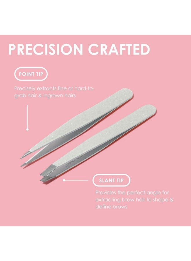 Japonesque Pointed & Slant Tweezers Natural Shimmer Set, Precision Crafted, Hand Sharpened Tips For Shaping And Defining Brows - Image 1