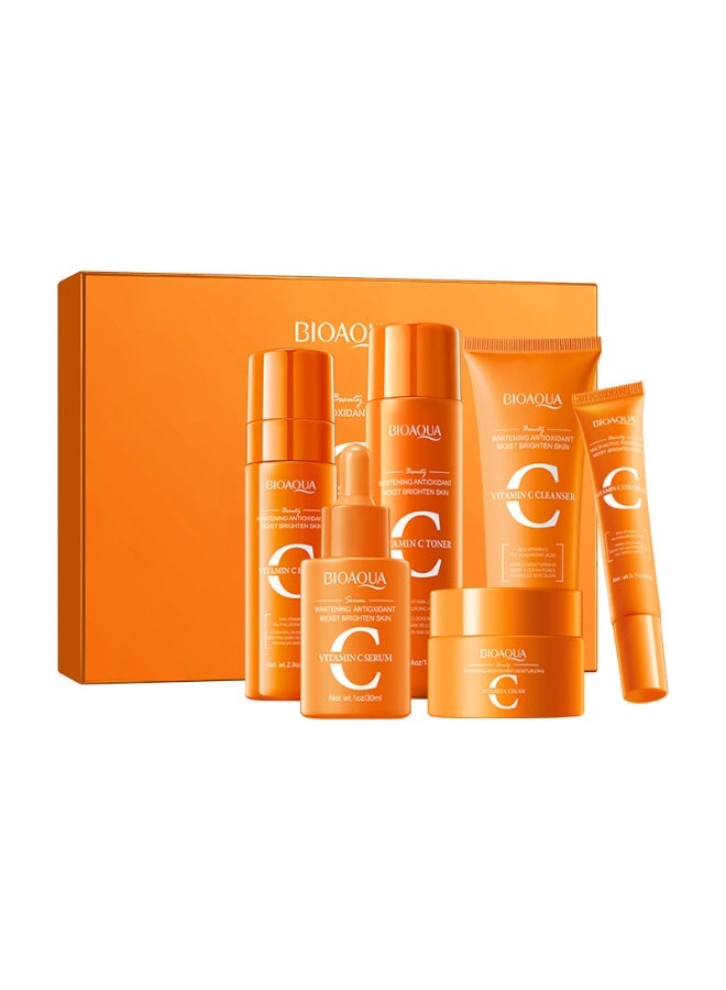 BIOAOUA BIOAQUA Vitamin C 6-in-1 Skin Care Set, Brightening & Antioxidant Skincare Kit with Cleanser, Toner, Lotion, Serum, Cream & Eye Cream, Hydrating, Whitening & Anti-Aging Facial Care Set for Dull Skin - Image 1