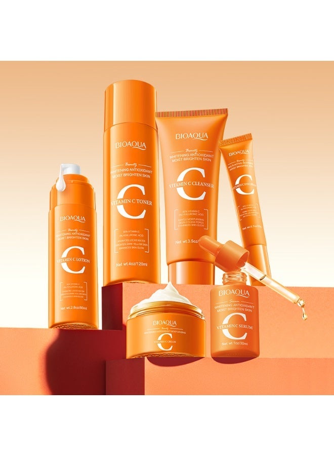 BIOAOUA BIOAQUA Vitamin C 6-in-1 Skin Care Set, Brightening & Antioxidant Skincare Kit with Cleanser, Toner, Lotion, Serum, Cream & Eye Cream, Hydrating, Whitening & Anti-Aging Facial Care Set for Dull Skin - Image 2