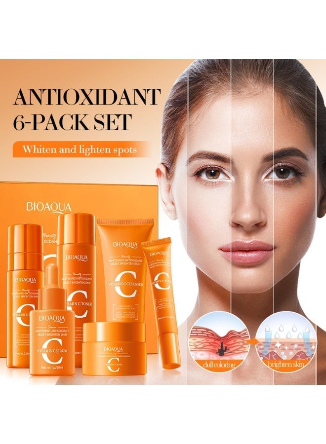 BIOAOUA BIOAQUA Vitamin C 6-in-1 Skin Care Set, Brightening & Antioxidant Skincare Kit with Cleanser, Toner, Lotion, Serum, Cream & Eye Cream, Hydrating, Whitening & Anti-Aging Facial Care Set for Dull Skin - Image 3