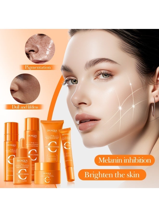 BIOAOUA BIOAQUA Vitamin C 6-in-1 Skin Care Set, Brightening & Antioxidant Skincare Kit with Cleanser, Toner, Lotion, Serum, Cream & Eye Cream, Hydrating, Whitening & Anti-Aging Facial Care Set for Dull Skin - Image 4