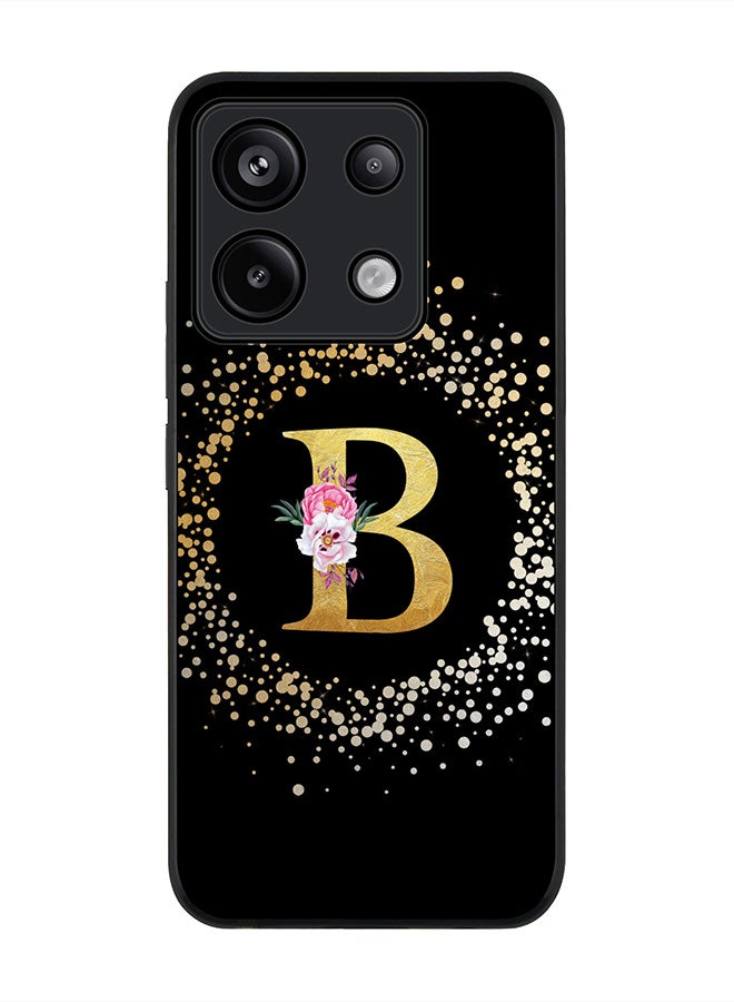 Stylizedd Rugged Black edge case for Poco X6 5G, Slim Cover - Custom Monogram Initial Letter Floral Pattern Alphabet - B ( Black ) - Image 1