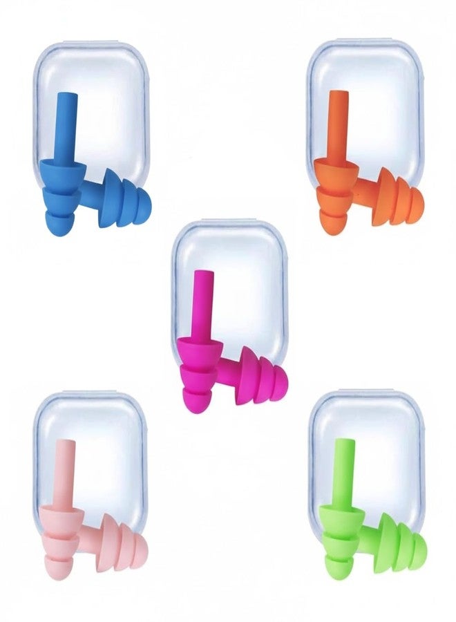 LOOPITO 5 Pairs of Reusable Silicone Earplugs with Noise Reduction for Sleep, Study, Work - 3-Layer Sound Insulation Earplugs with 32 dB Noise Cancellation - Ideal for Swimming, Travel, Meditation (Box Case, Pack of 5) - Image 1