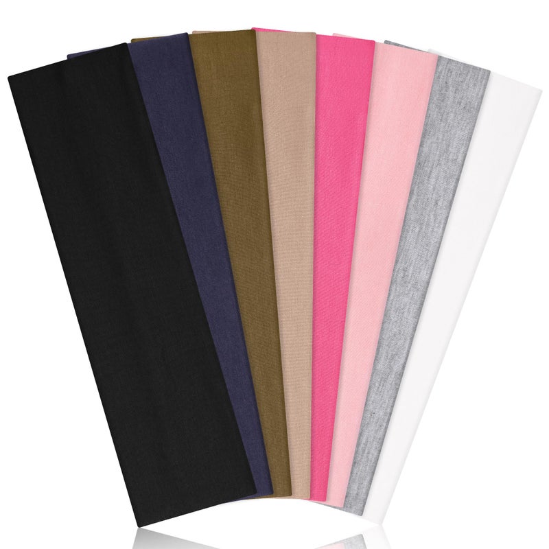 Ztomine Headbands for Women, 8pcs Stretchy Non Slip Soft Cotton Cloth Hair Bands for Sports, Workout, Yoga and Running - Image 1