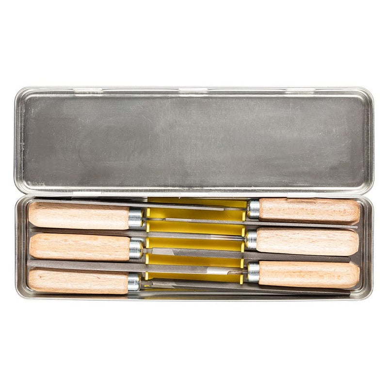 PFERD 4" Key File Set 265 K, 6-Piece â€“ with Wooden Handles & Metal Storage Box â€“ for Fine and Delicate Filing â€“ Part 17010 - Image 1