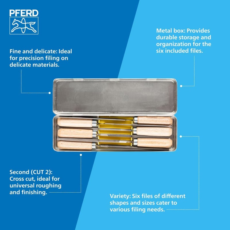 PFERD 4" Key File Set 265 K, 6-Piece â€“ with Wooden Handles & Metal Storage Box â€“ for Fine and Delicate Filing â€“ Part 17010 - Image 4