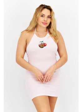 Women Embroidered Logo Mini Casual Dress, Pink
