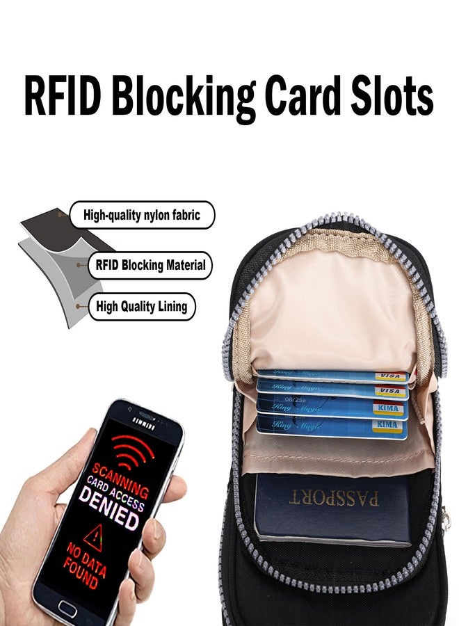 أوسينا حقيبة كروسبودي للهاتف للنساء، محفظة نايلون صغيرة مزودة بتقنية RFID وشاشة لمس وفتحات للبطاقات، مناسبة للسفر والاستخدام اليومي (أسود) - Image 5