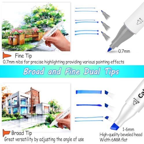 Caliart Markers, 100 Colors Dual Tip Art Markers Sketch Pens Permanent Alcohol Based, with Case for Adults Artists Drawing Illustration Sketching Coloring (White Barrel) - Image 3