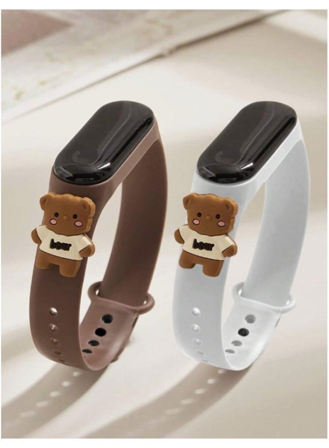 Pack of 2 bear-themed kids LED watches are described as Cute Brown Bear Numeric LED Children's Electronic Watches featuring a soft silicone strap - Image 2