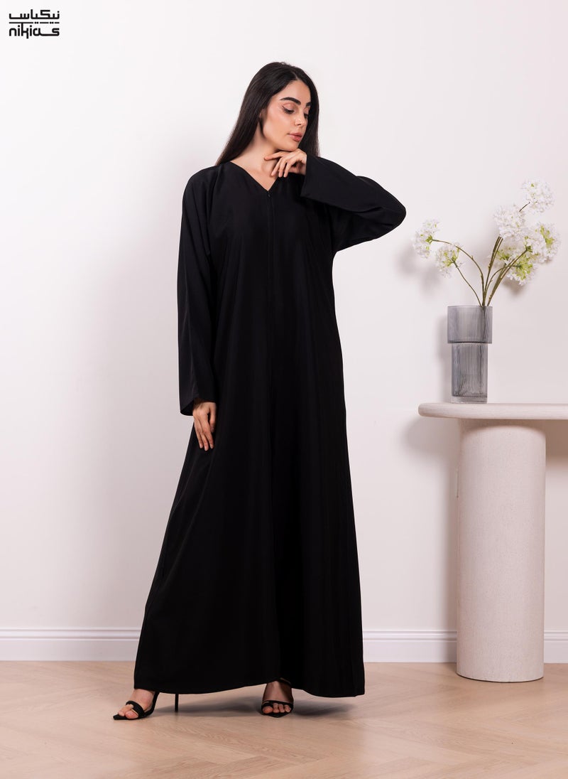 Nikias Practical Nida fabric abaya with a full front zipper - Image 1