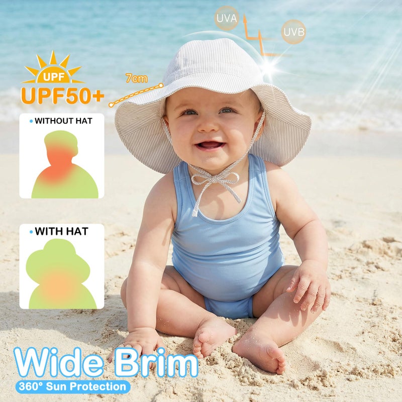Zando UPF 50+ Toddler Sun Hat Girls Boys 2T-4T - Wide Brim Toddler Bucket Hat 2T-4T with Adjustable Strap Sun Hats Toddler Beach Hats for Pool Camping Walking Trips Party Beige L - Image 2