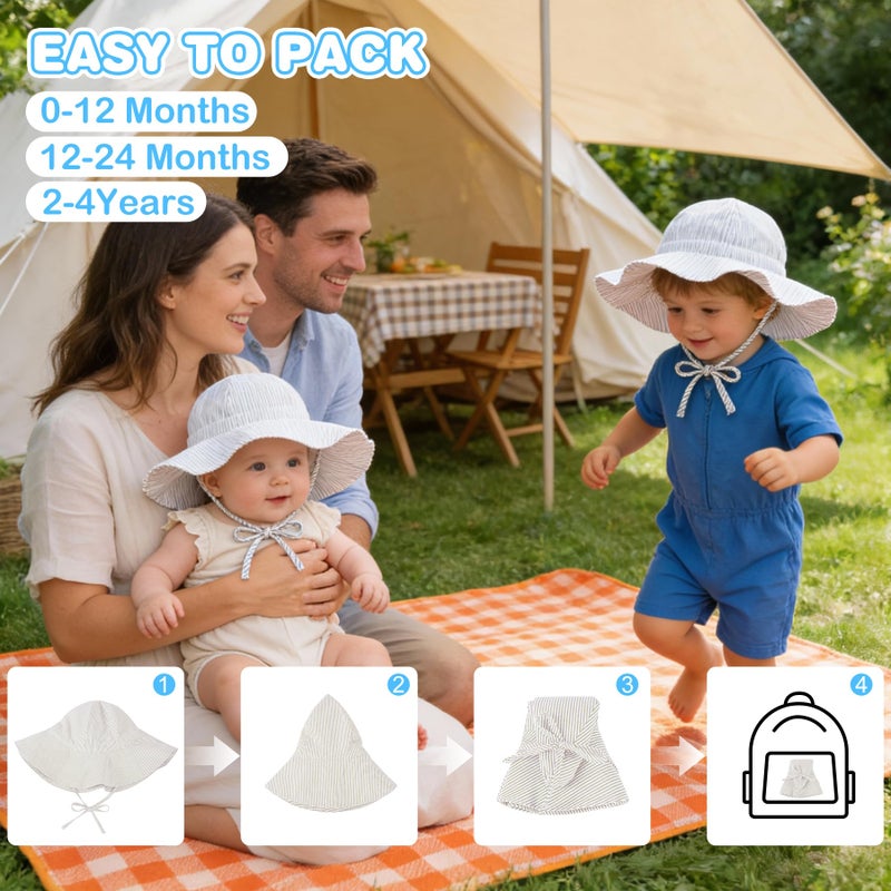 Zando UPF 50+ Toddler Sun Hat Girls Boys 2T-4T - Wide Brim Toddler Bucket Hat 2T-4T with Adjustable Strap Sun Hats Toddler Beach Hats for Pool Camping Walking Trips Party Beige L - Image 4