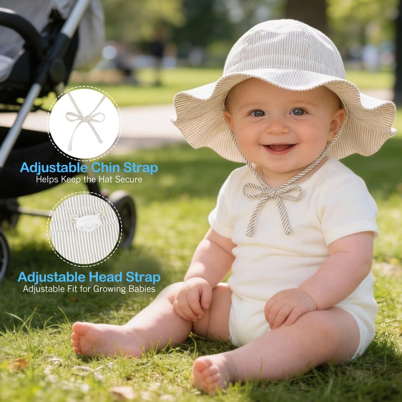 Zando UPF 50+ Toddler Sun Hat Girls Boys 2T-4T - Wide Brim Toddler Bucket Hat 2T-4T with Adjustable Strap Sun Hats Toddler Beach Hats for Pool Camping Walking Trips Party Beige L - Image 3