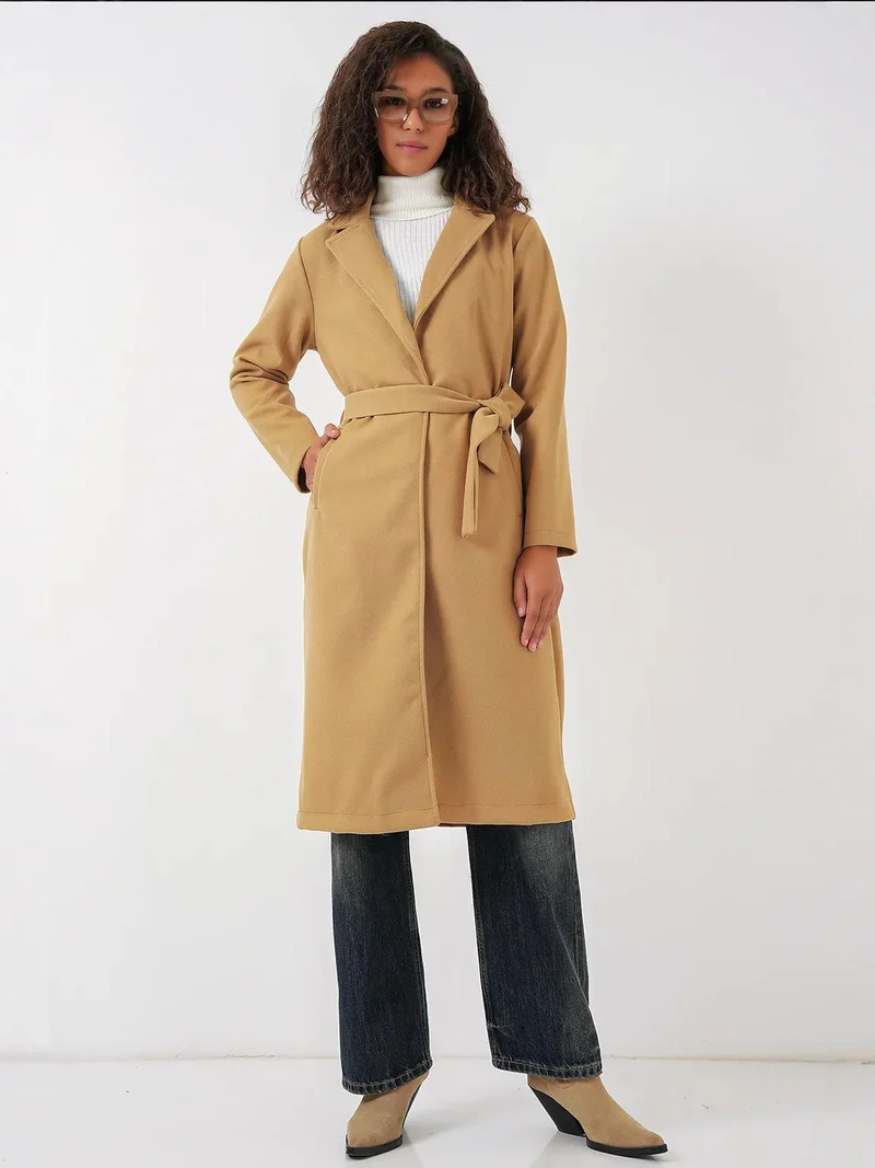 BIG DART BDART Double Breasted Tie Closure Textured Coat