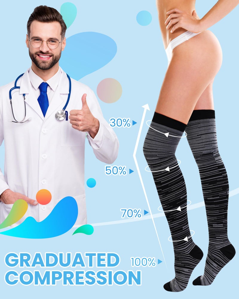 Croknit 6 Pcs Large Size Thigh Compression Socks for Women Men 20-30 MMHG Circulation Wide Calf Knee Support Stocking(Elegant Style) - Image 3