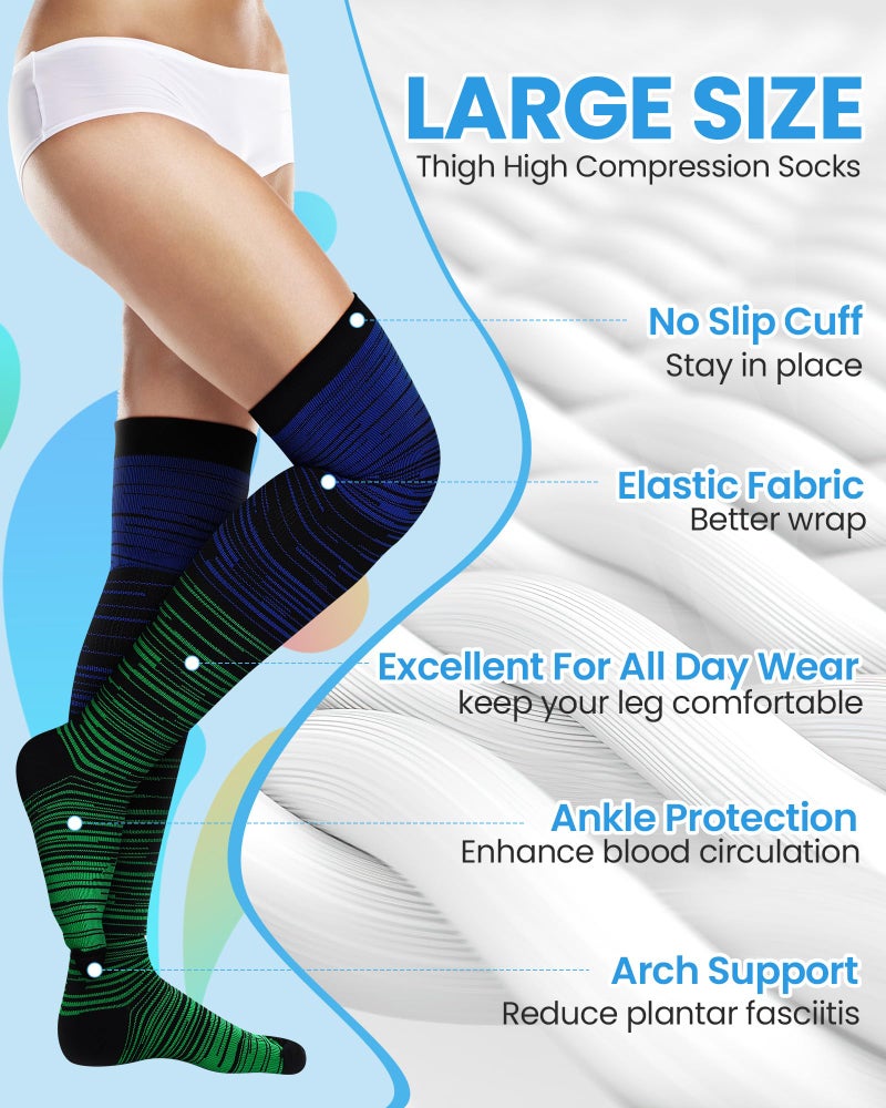 Croknit 6 Pcs Large Size Thigh Compression Socks for Women Men 20-30 MMHG Circulation Wide Calf Knee Support Stocking(Elegant Style) - Image 2