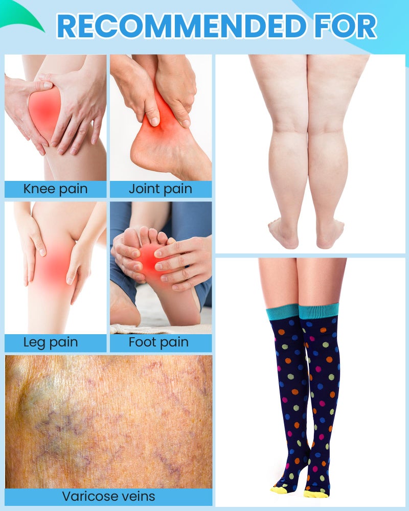 Croknit 6 Pcs Large Size Thigh Compression Socks for Women Men 20-30 MMHG Circulation Wide Calf Knee Support Stocking(Elegant Style) - Image 4