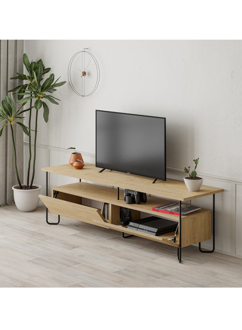 موراه خزانة تلفزيون موراه هوم كورنيا، بابان، لتخزين أجهزة تلفزيون حتى 60 بوصة | حامل تلفزيون عصري بأرجل معدنية متينة للمنازل والمكاتب والفنادق | خزانة تخزين | 150×42×45 سم (بلوط) - Image 3