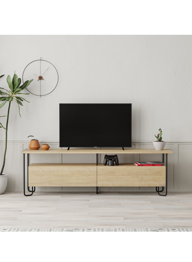موراه خزانة تلفزيون موراه هوم كورنيا، بابان، لتخزين أجهزة تلفزيون حتى 60 بوصة | حامل تلفزيون عصري بأرجل معدنية متينة للمنازل والمكاتب والفنادق | خزانة تخزين | 150×42×45 سم (بلوط) - Image 1