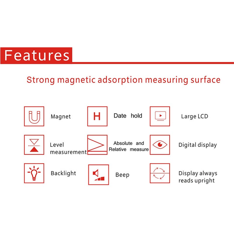 GemRed Digital Magnetic Level Digital Torpedo Level Protractor 360° LED Display with Backlight Magnet Base Audible Indicator - Image 3