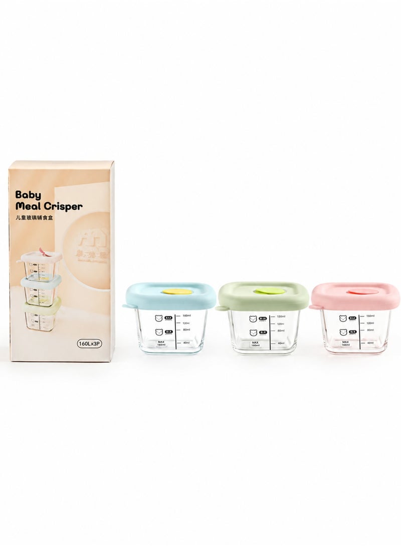 ColaBear 3 PCS Square Baby Food Containers, Reusable Infant Food Storage Jars, Small Snack Container with Lids for Infant & Babies, Microwave & Dishwasher Friendly - Image 1