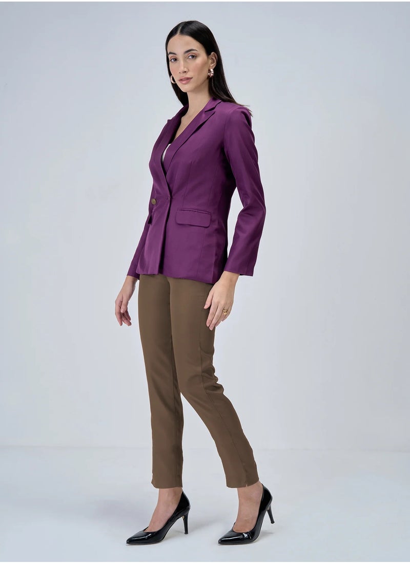 Salt Attire Women's Mid-Rise Slim Leg Pants with Fly Front Zip Closure and Slant Pockets  Sleek Formal Trousers for Effortless Style and Comfort  - Image 1