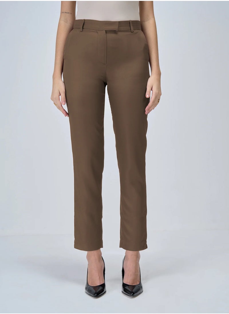 Salt Attire Women's Mid-Rise Slim Leg Pants with Fly Front Zip Closure and Slant Pockets  Sleek Formal Trousers for Effortless Style and Comfort  - Image 2